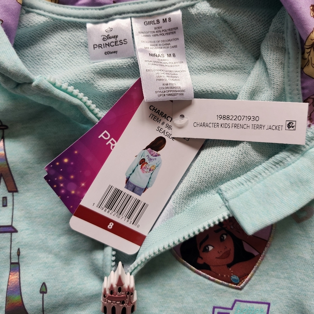 NWT Disney Princess French Terry Full Zip Hooded Sweater Jacket - Picture 5 of 5